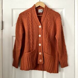 San Angelo Cardigan Womens L Orange Cable Knit